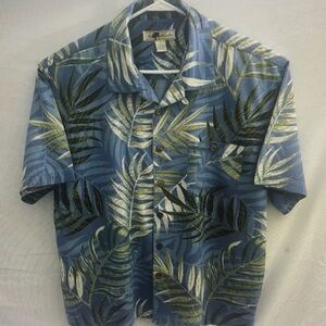 Tropical Blue Leaf Print Men's Shirt